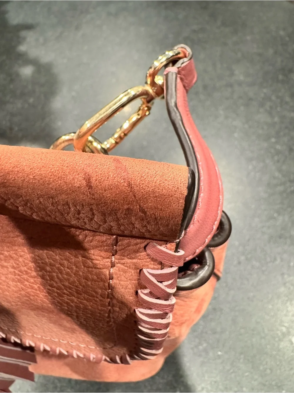 kate spade Pink Suede Top-Handle Satchel with Tassel